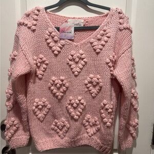 Chicwish Blush Heart V-Neck Sweater Women’s S/M
